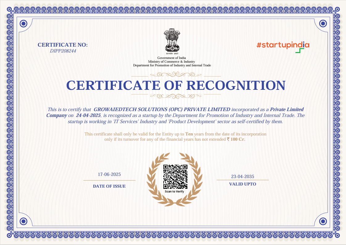 Startup India Certificate