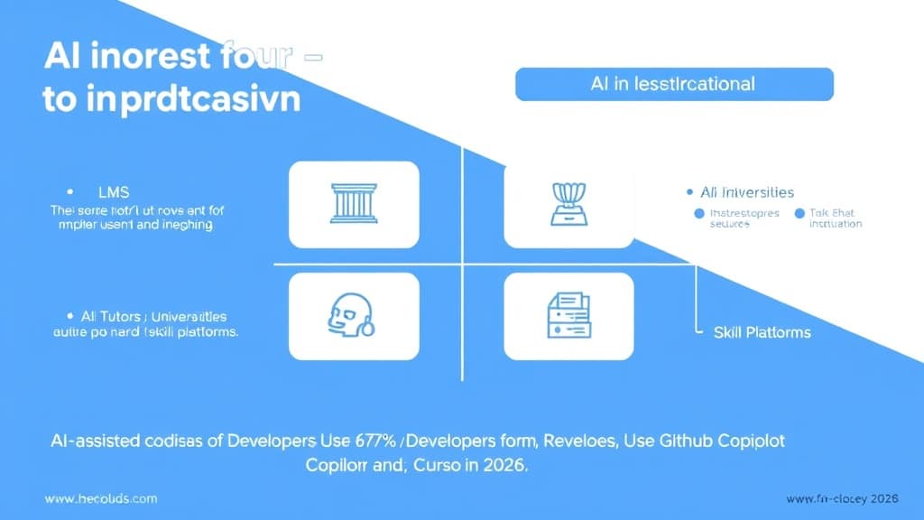 Four-column visual showing EdTech use cases — LMS feature development, AI tutor backend, university data systems, and skill a