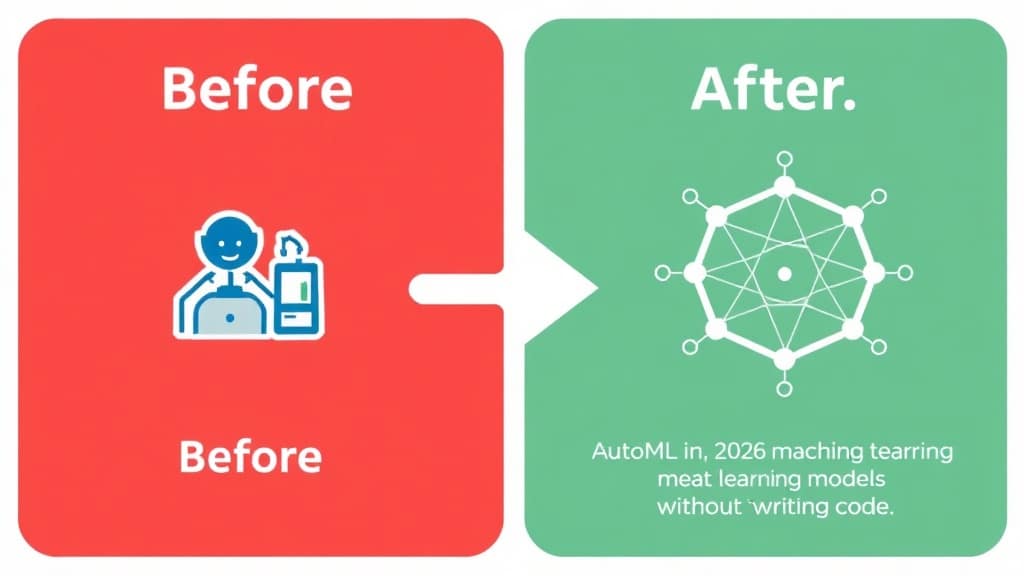 A clean numbered workflow diagram showing six stages of an AutoML pipeline — data upload, target definition, automated experi