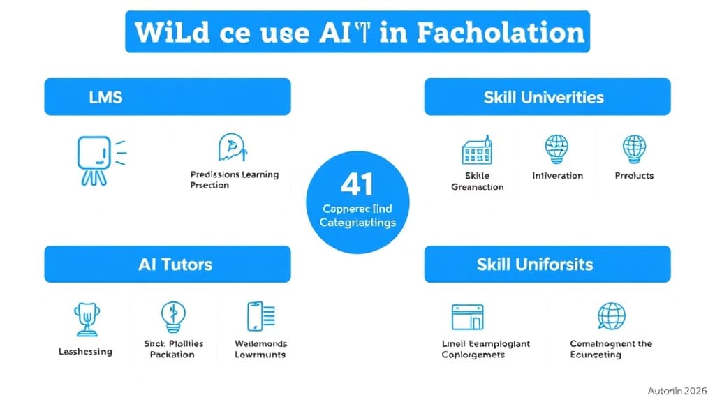 A four-quadrant grid showing AutoML use cases for LMS platforms, AI tutors, universities, and skill-based learning platforms,