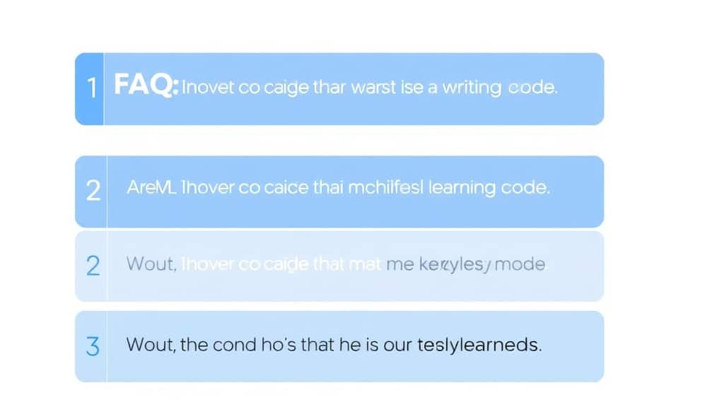 A clean FAQ accordion-style graphic with five questions visible, styled in the brand’s blue and white palette