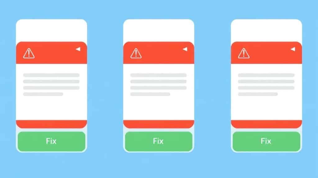 A four-panel graphic styled like warning road signs, each panel containing one mistake name and a one-line fix