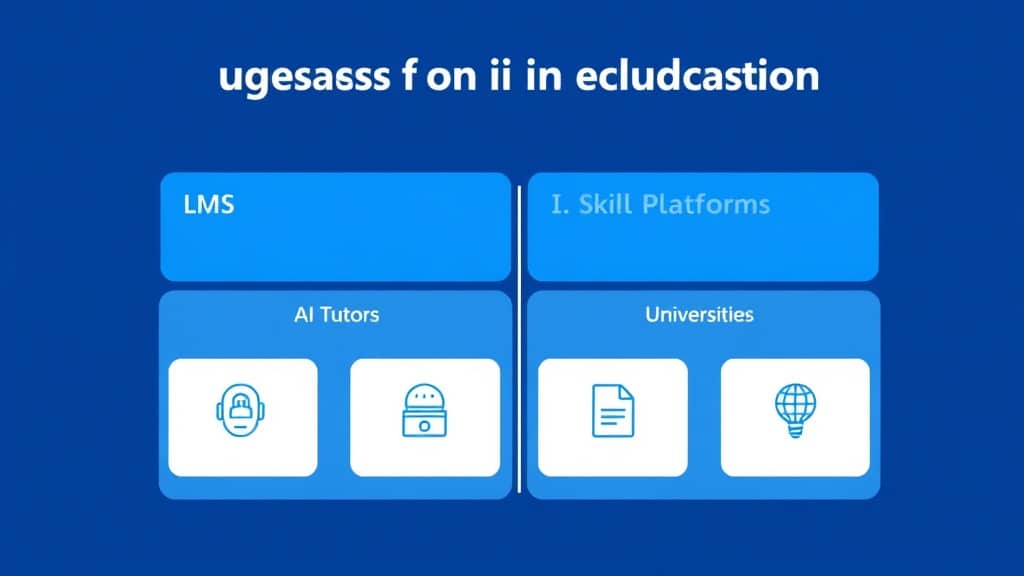 A grid of four illustrated use case cards — LMS platform, AI tutor chatbot, university portal, and skill-based certification 