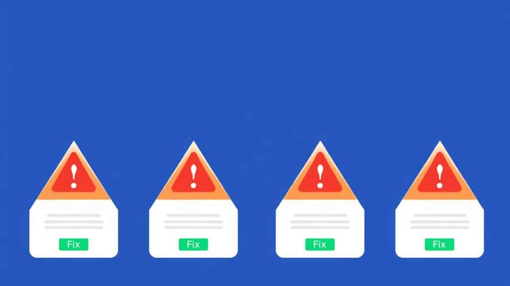 A four-panel warning card graphic, each panel showing a red “mistake” label, a brief description, and a green 