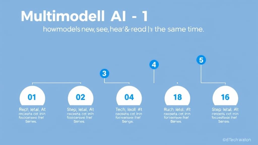 A numbered roadmap graphic with six steps on a horizontal timeline, using blue and white design. Each step has a small icon —