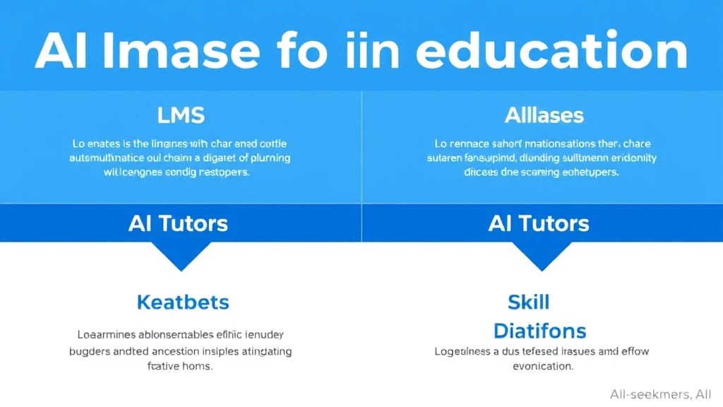 A 2×2 grid infographic showing four EdTech categories — LMS Platforms, AI Tutors, Universities, and Skill-Based Platform