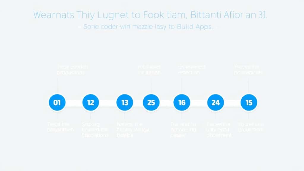 Clean numbered framework graphic with icons for each step — requirements doc, platform logos grid, UI wireframe, database con
