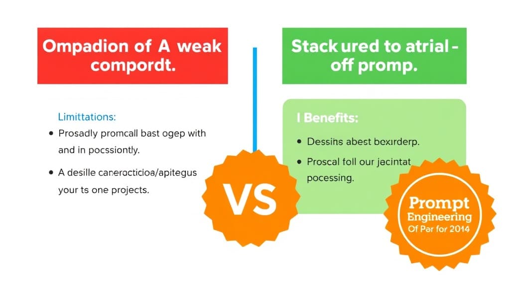 Side-by-side comparison of a weak prompt vs a structured RCTF prompt showing the quality difference in AI output