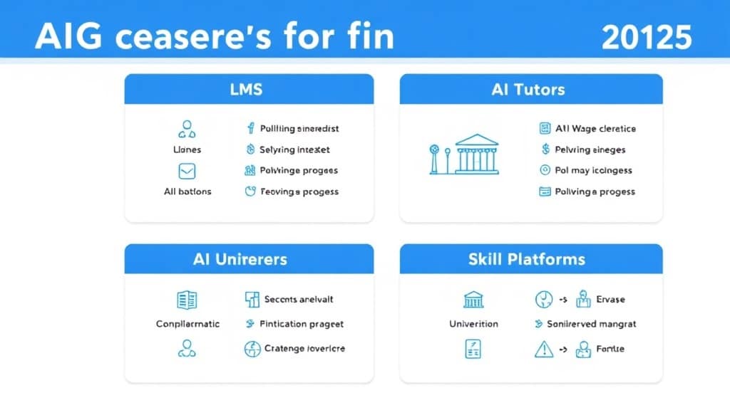 Four-panel illustration showing RAG deployed in an LMS chatbot, an AI tutoring interface, a university knowledge portal, and