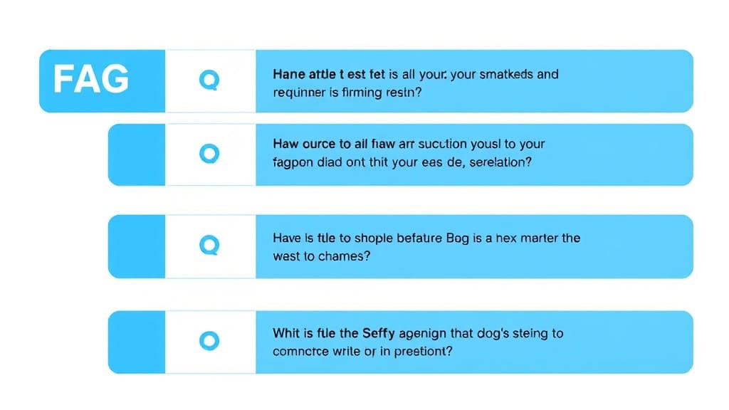 Clean FAQ section with question-and-answer format, magnifying glass icon suggesting voice search optimization