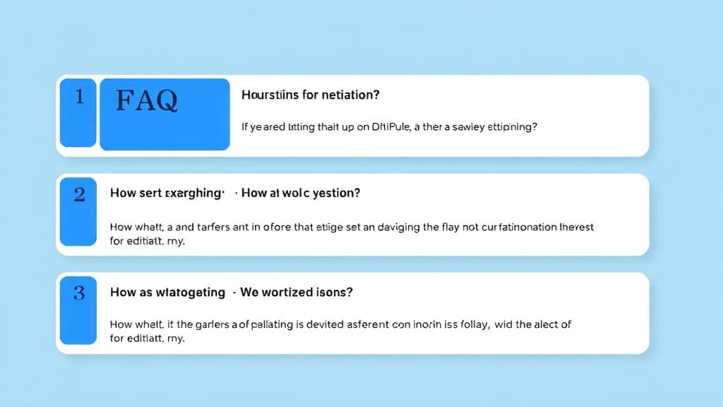 A modern FAQ card layout with AI-themed iconography, showing five question and answer blocks in a clean white card design wit