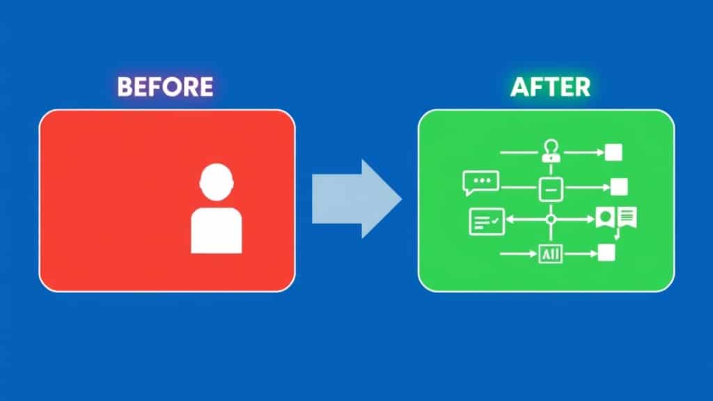 A before/after dashboard comparison showing a student support ticket volume graph dropping sharply alongside an AI resolution rate graph rising